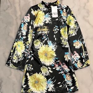Zara Multicolor Floral Long Sleeve Mini Dress